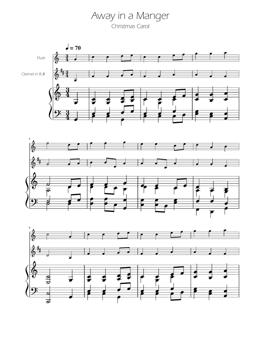 Away in a Manger - Flute and Clarinet Duet w/ Piano