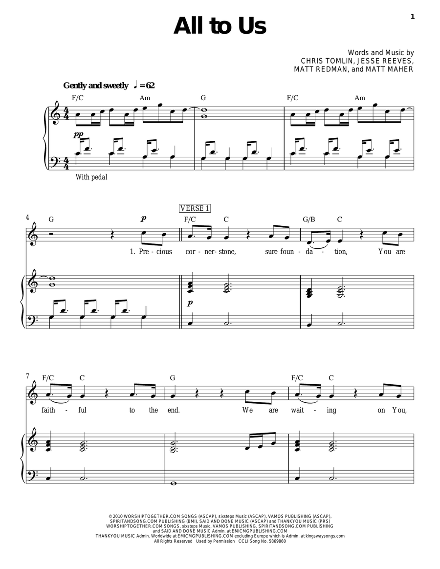 All To Us All To Us Piano, Vocal, Guitar scores gallery preview page 1