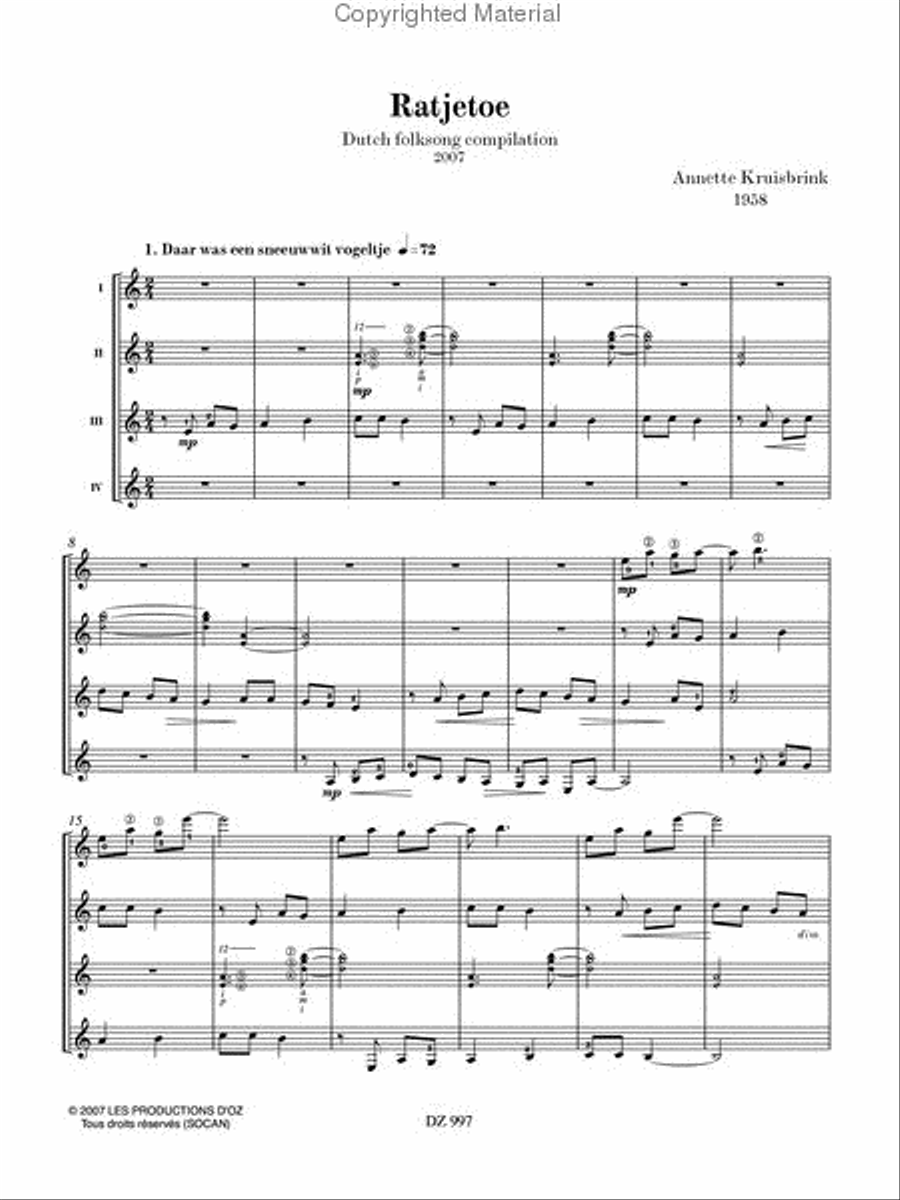 Musique facile pour 4 guitares - Pays-Bas (Ratjetoe) Guitar Ensemble scores gallery preview page 2