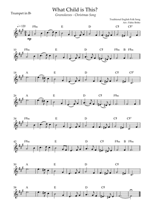 What Child is This? - Greensleeves (Christmas Song) for Trumpet in Bb Solo with Chords