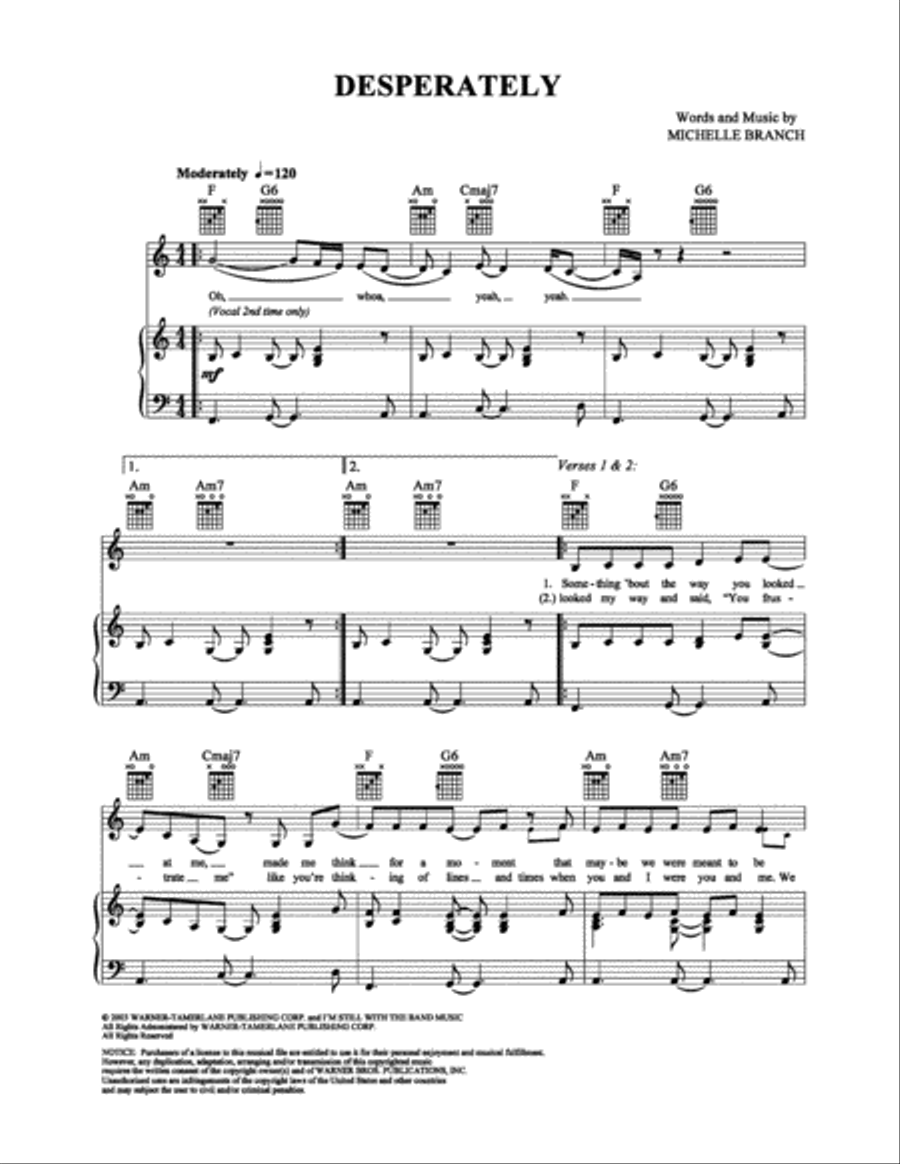 Desperately Piano, Vocal, Guitar scores gallery preview page 1