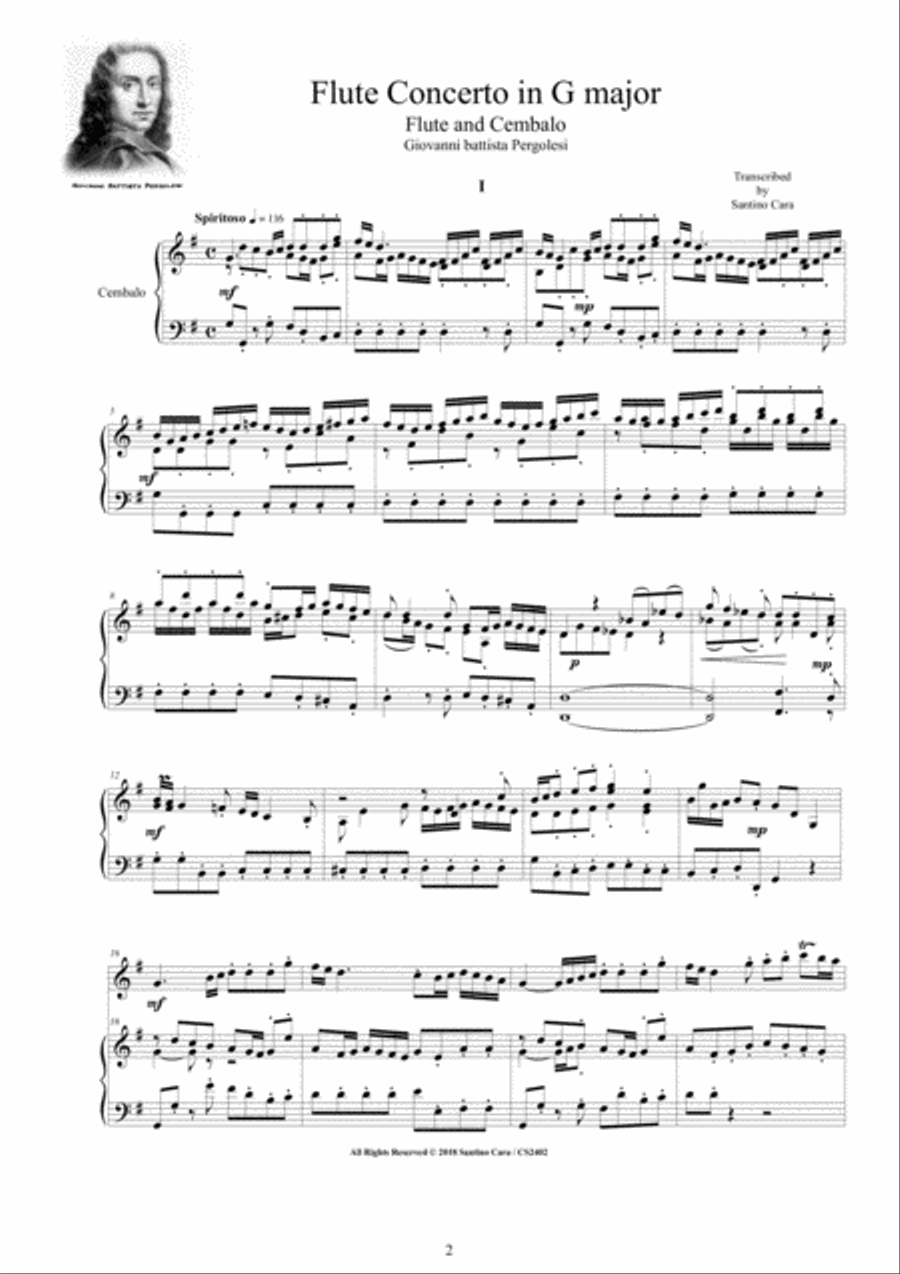 Pergolesi - Flute Concerto in G major for Flute and Cembalo (or Piano) Pergolesi - Flute Concerto in G major for Flute and Cembalo (or Piano) Flute scores gallery preview page 2