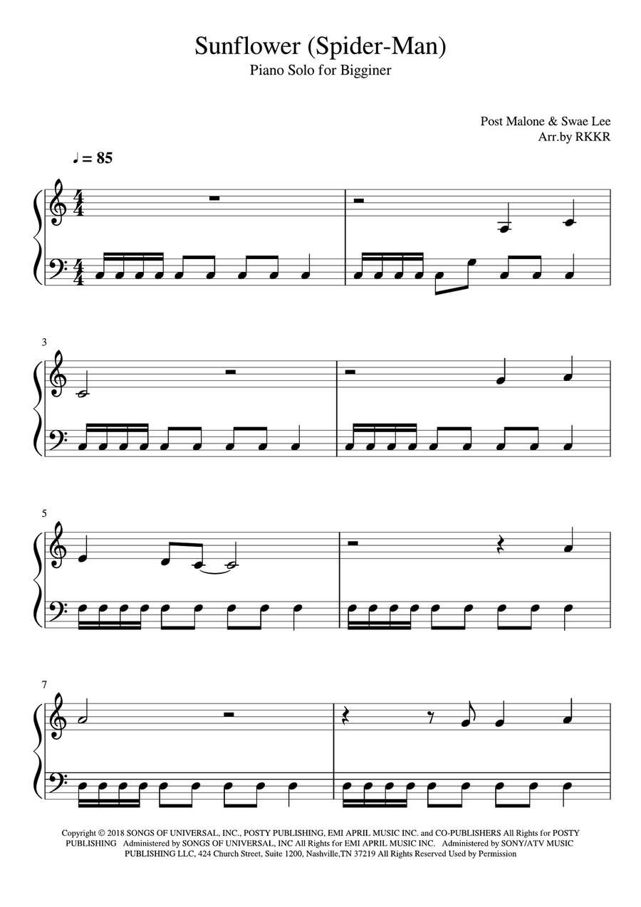 Sunflower Easy Piano scores gallery preview page 1