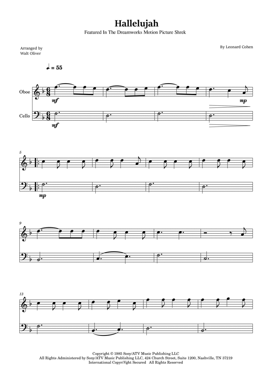 Hallelujah Oboe scores gallery preview page 1