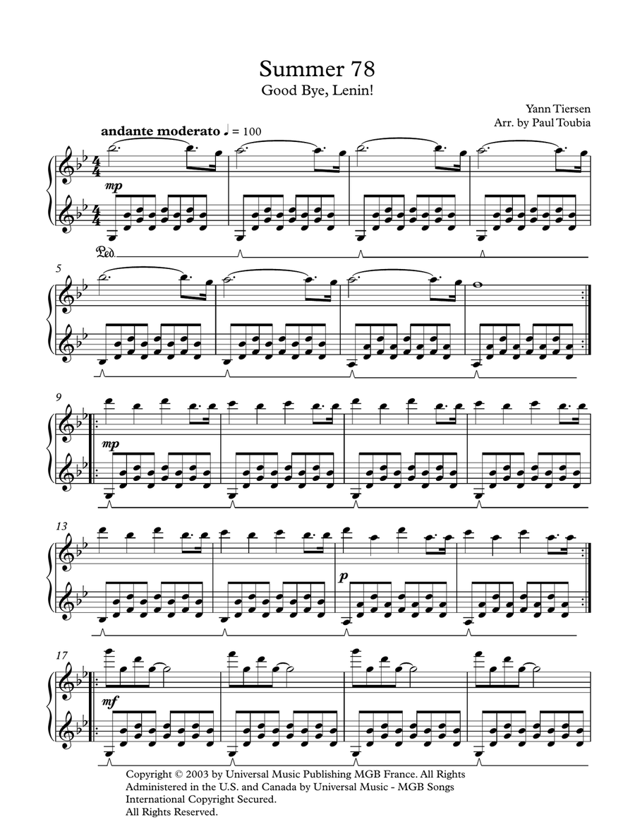 Summer 78 Piano Solo scores gallery preview page 2