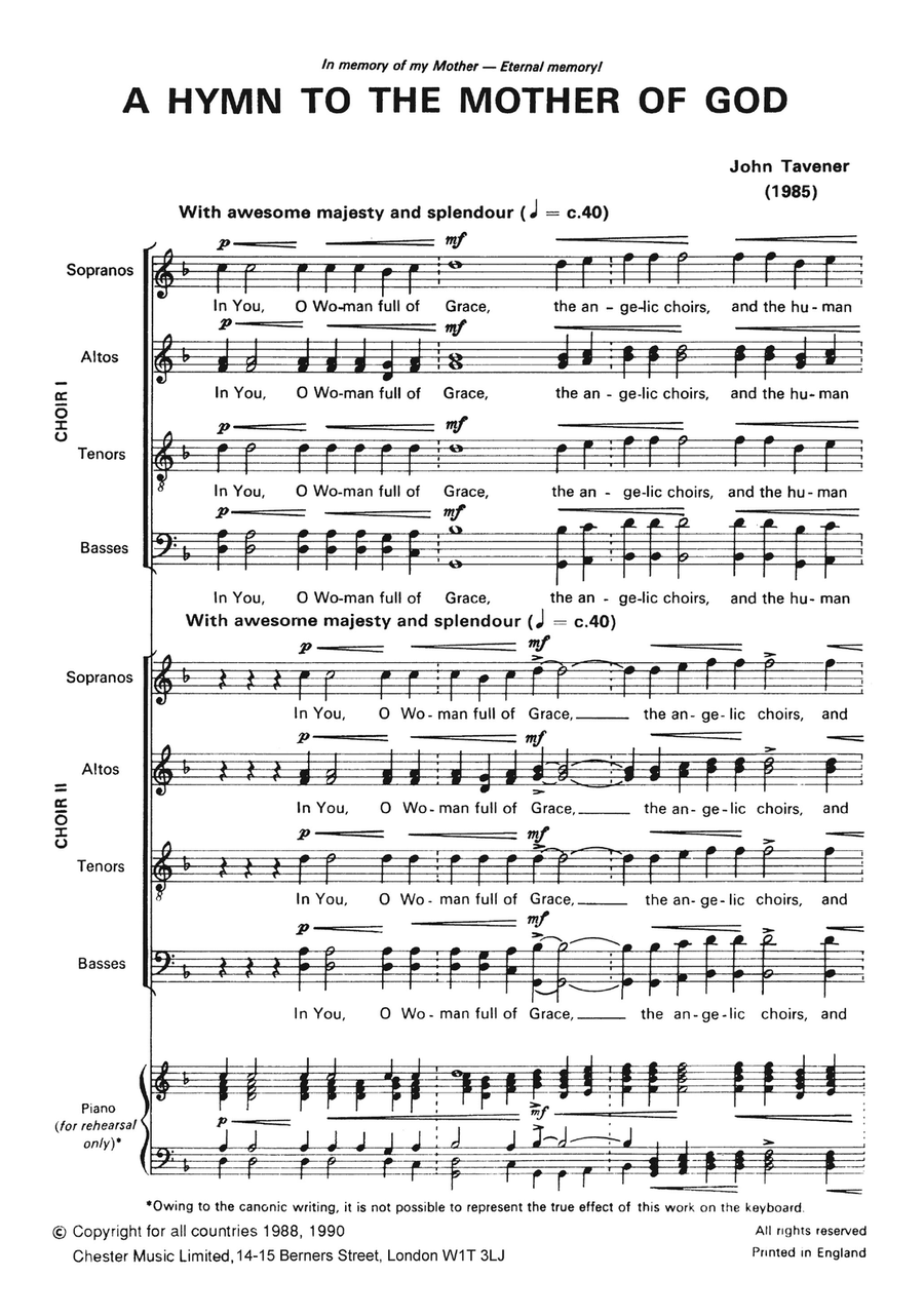 Two Hymns To The Mother Of God Piano, Vocal, Guitar scores gallery preview page 1