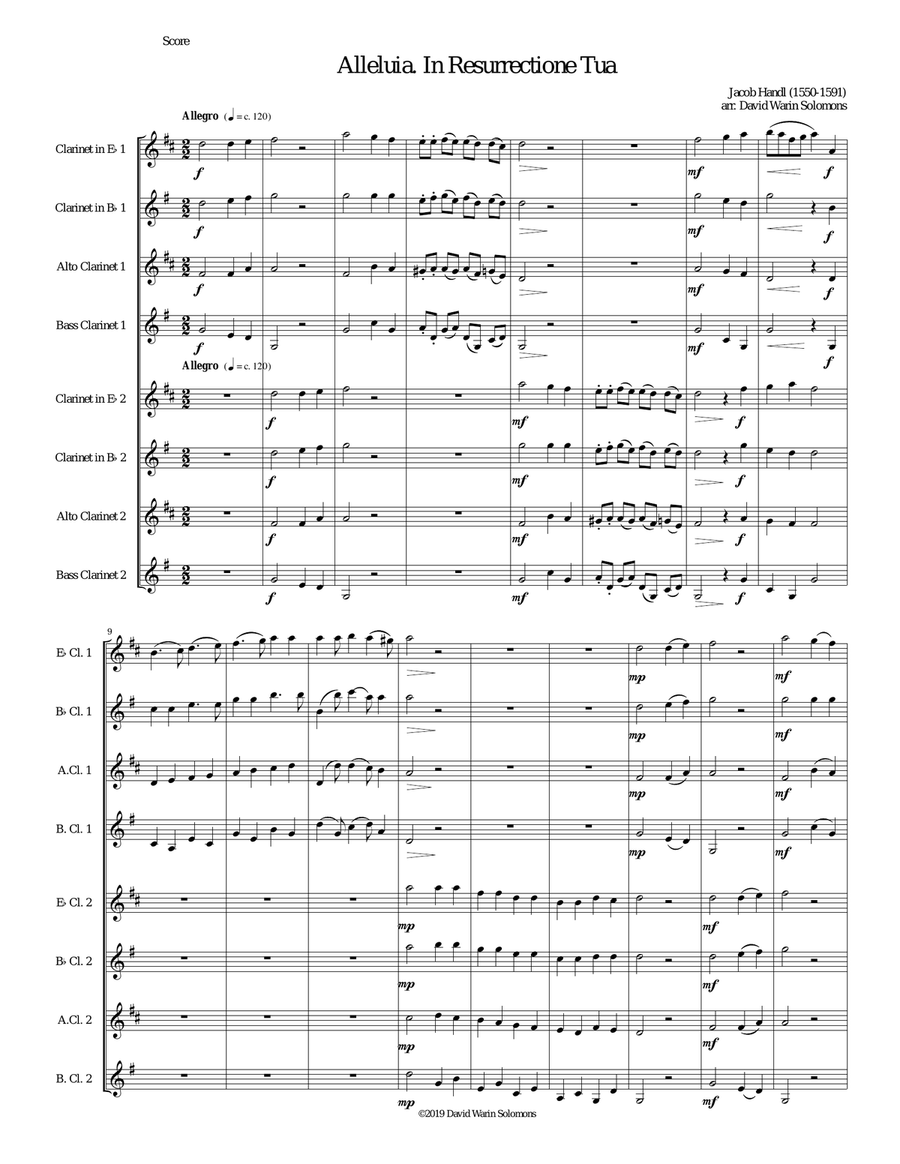 Alleluia In Resurrectione Tua arranged for clarinet octet or clarinet choir Woodwind Quartet scores gallery preview page 1