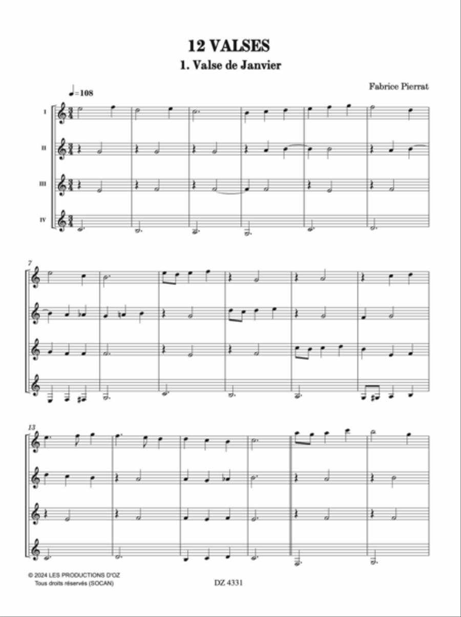 12 Valses - Janvier Guitar Ensemble scores gallery preview page 2