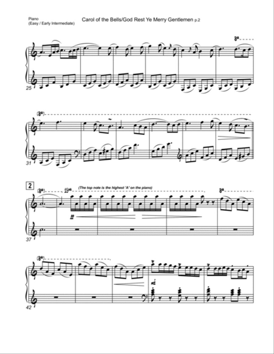 Carol of the Bells / God Rest Ye Merry Gentlemen - Piano (Easy/Early Intermediate Level) Piano Solo scores gallery preview page 4