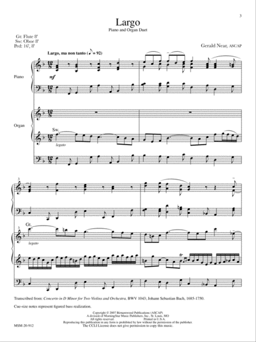 Largo (from Concerto for Two Violins in D Minor) Violin scores gallery preview page 2