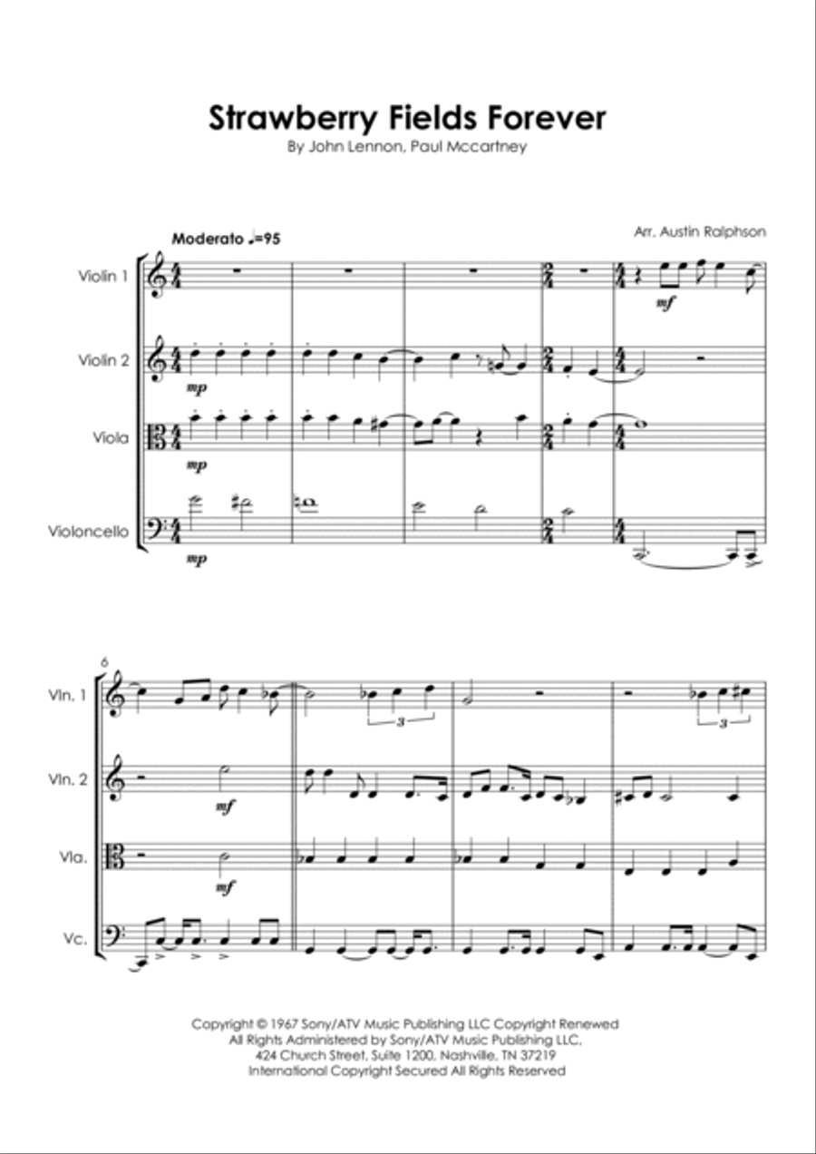 Strawberry Fields Forever String Quartet scores gallery preview page 5