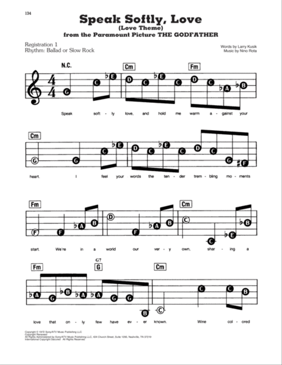 Speak Softly, Love (Love Theme) (from The Godfather) Electronic Keyboard scores gallery preview page 1
