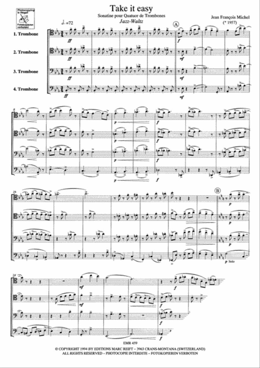 Take it Easy Trombone Quartet scores gallery preview page 3