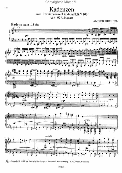 Kadenzen zu Mozarts Klavierkonzert d-moll KV 466