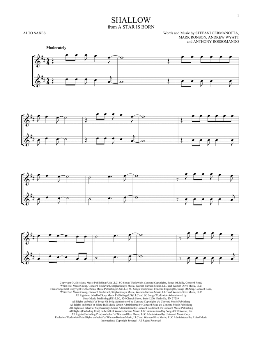 Shallow (from A Star Is Born) Woodwind Duet scores gallery preview page 1