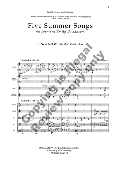 Five Summer Songs on Poems of Emily Dickinson (Additional Chamber Orchestra Score)