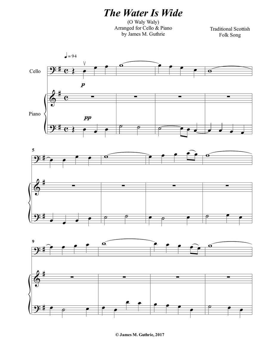 The Water is Wide for Cello & Piano Piano scores gallery preview page 1