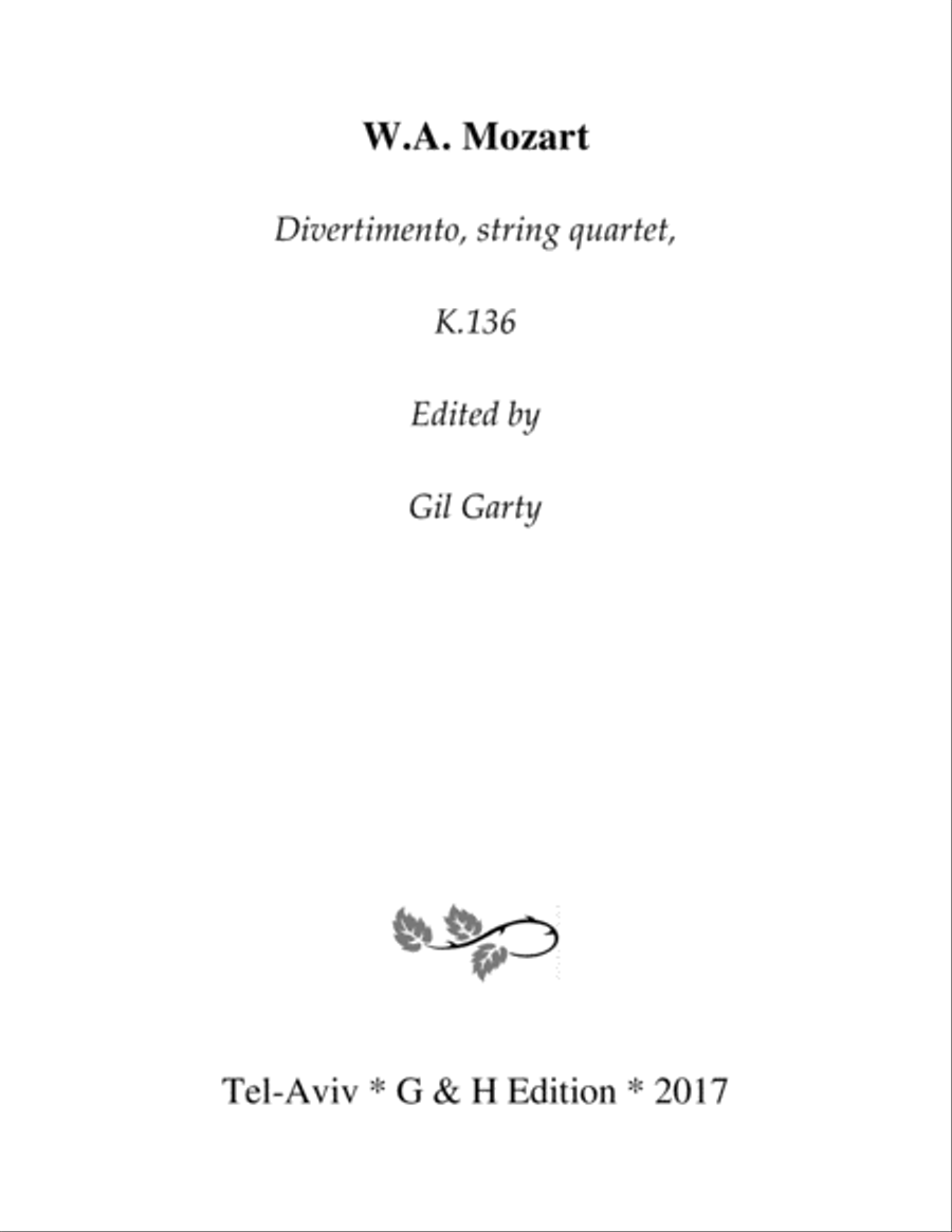 3 Divertimenti, K.136-K.138 (original version for string quartet) String Quartet scores gallery preview page 2