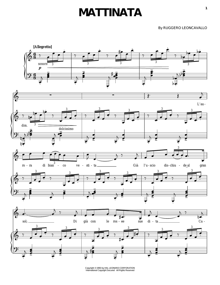 Mattinata Piano, Vocal, Guitar scores gallery preview page 1