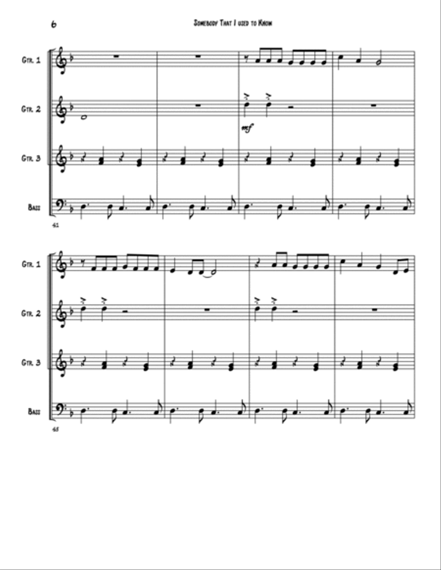 Somebody That I Used To Know Guitar Ensemble scores gallery preview page 6
