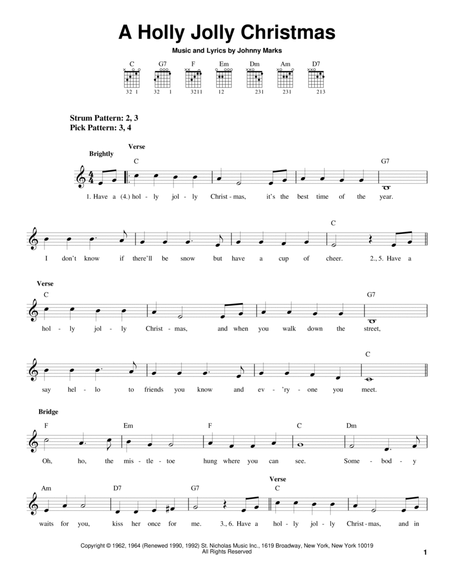 A Holly Jolly Christmas A Holly Jolly Christmas Easy Guitar scores gallery preview page 1