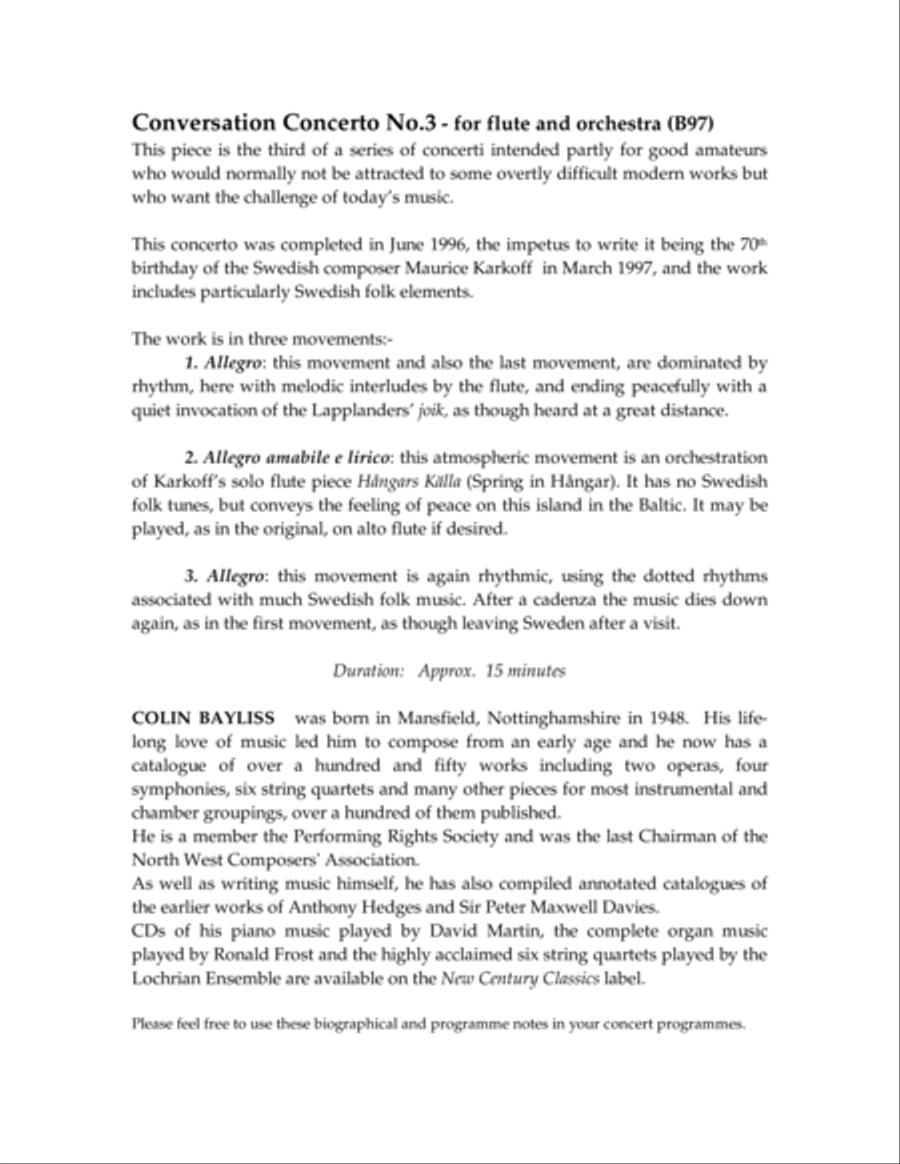 Conversation Concerto No.3 - for flute and orchestra [score] Percussion Ensemble scores gallery preview page 1