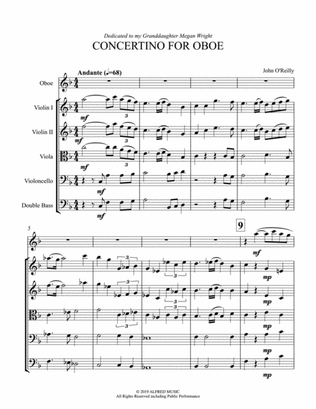 Book cover for Concertino for Oboe: Score