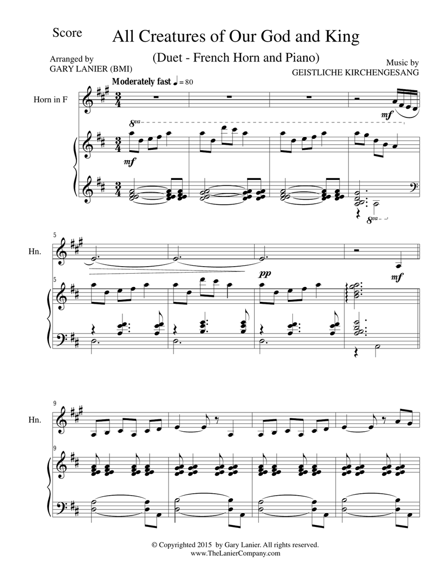 Gary Lanier: 3 HYMNS of ADORATION (Duets for Horn in F & Piano) Brass Duet scores gallery preview page 3