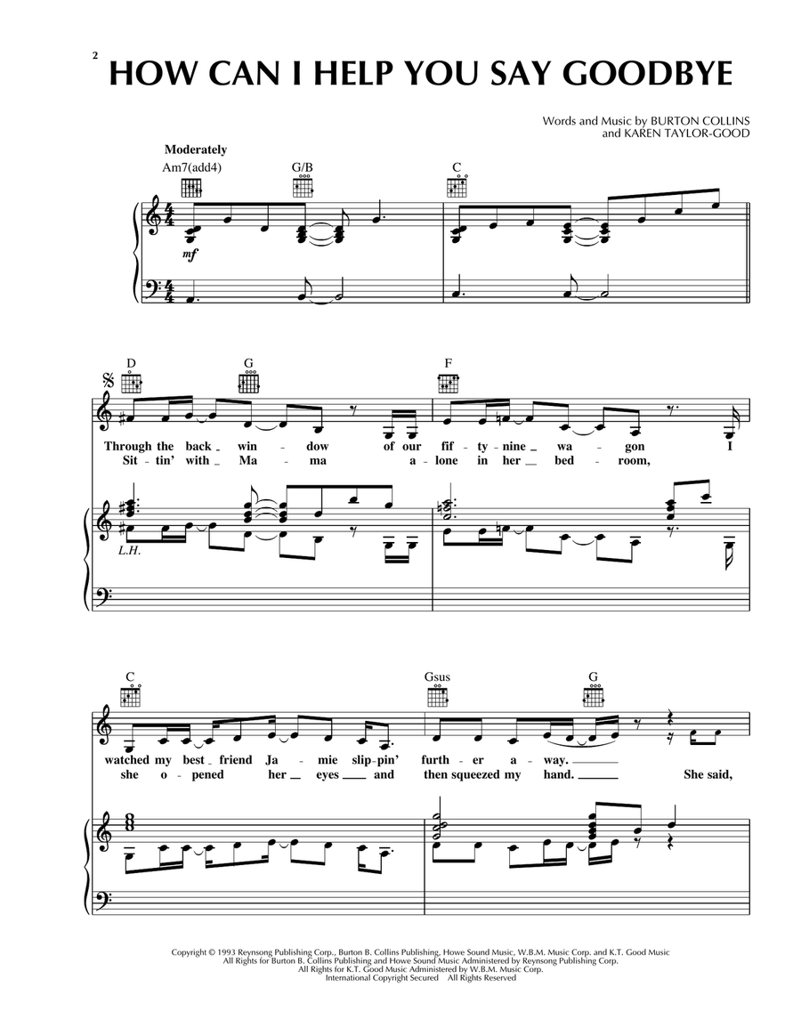 How Can I Help You Say Goodbye Piano, Vocal, Guitar scores gallery preview page 1