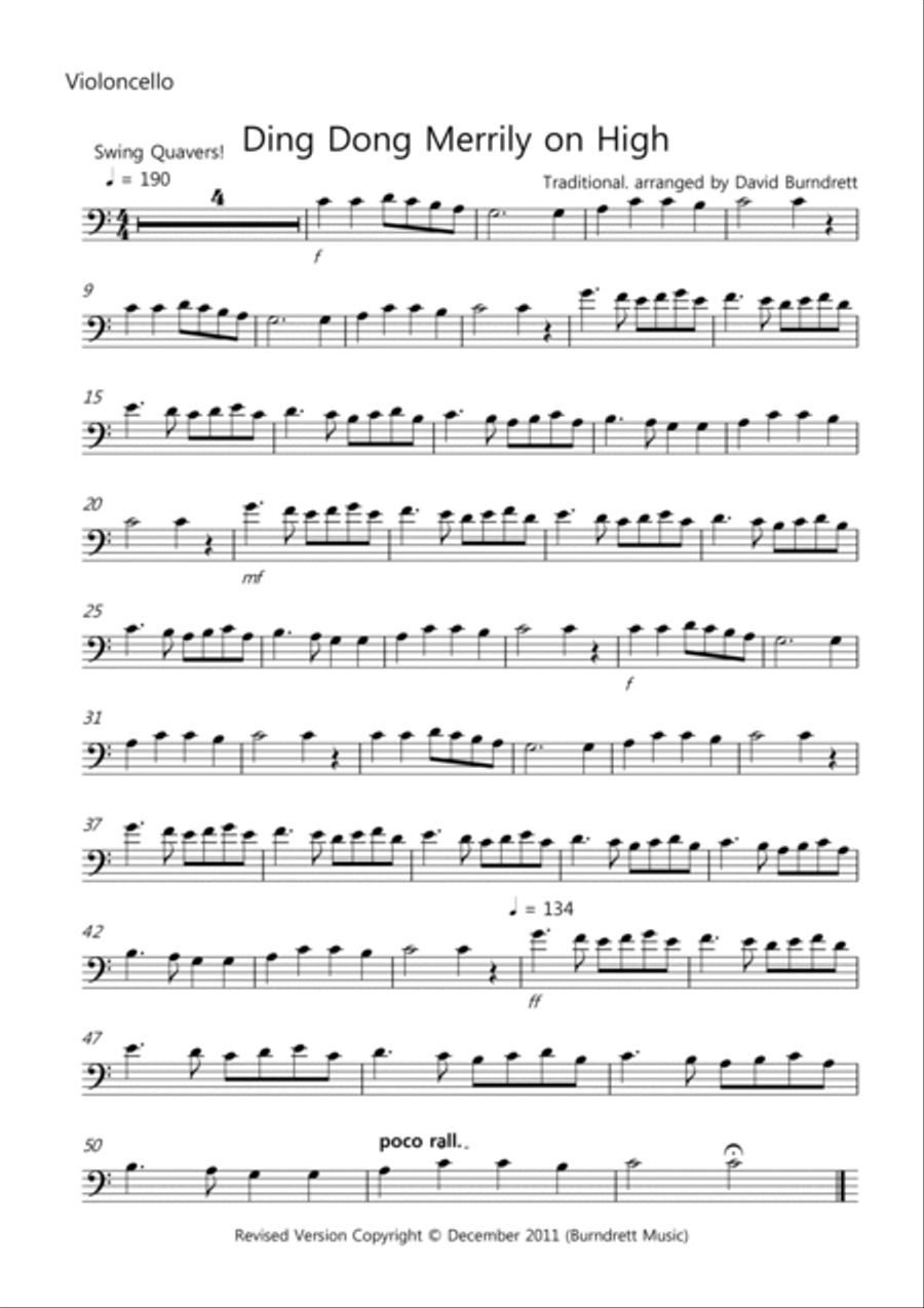 Ding Dong Merrilly on High (Jazzy Style!) for Cello and Piano Piano scores gallery preview page 3