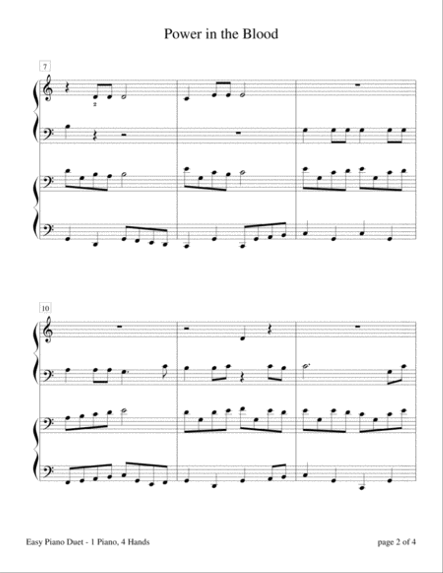 Power in the Blood (Easy Piano Duet - 1 Piano, 4 Hands) Easy Piano scores gallery preview page 4
