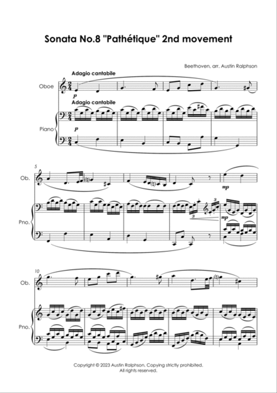 Sonata No.8 "Pathetique", 2nd movement (Beethoven) - oboe and piano with FREE BACKING TRACK image number null