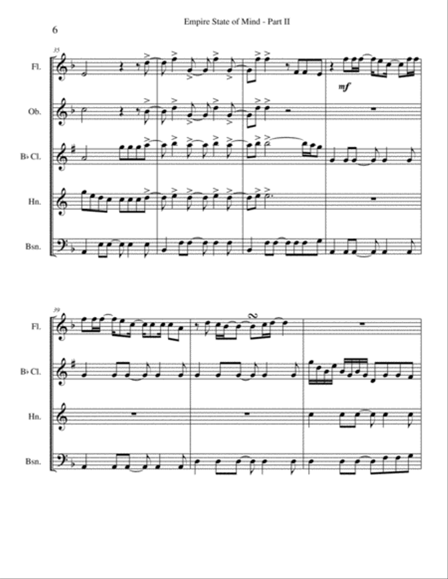 Empire State Of Mind (Part II) Broken Down Woodwind Quintet scores gallery preview page 6