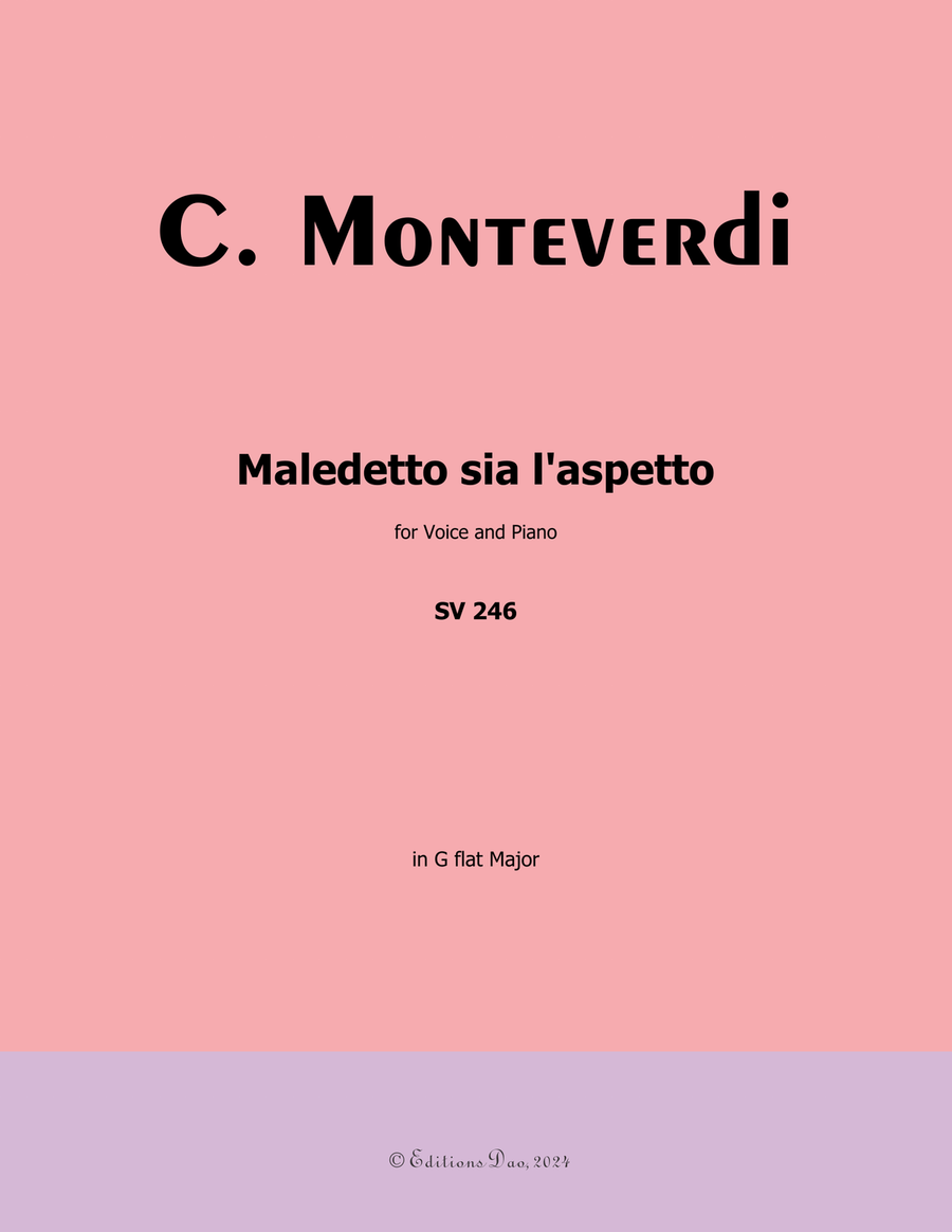 Maledetto sia l'aspetto, by Monteverdi, in G flat Major Piano, Vocal scores gallery preview page 1
