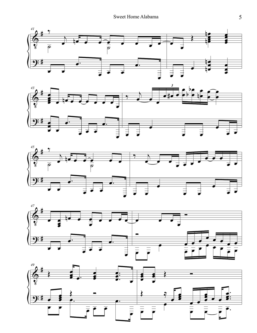 Sweet Home Alabama Sweet Home Alabama Piano Solo scores gallery preview page 5
