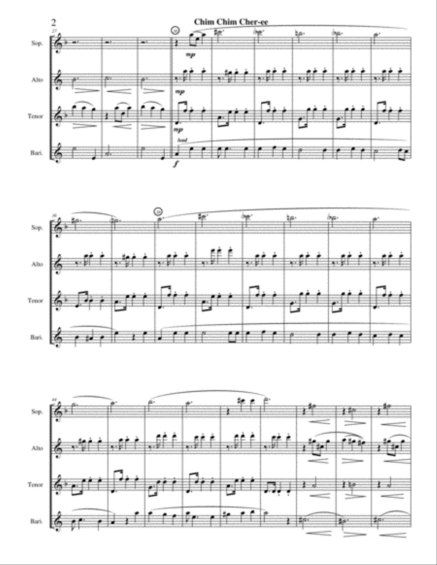 Chim Chim Cher-ee from Walt Disney's MARY POPPINS Saxophone Quartet scores gallery preview page 2