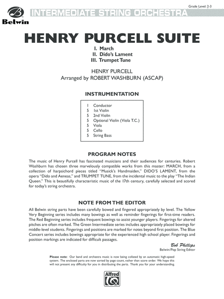 Henry Purcell Suite: Score