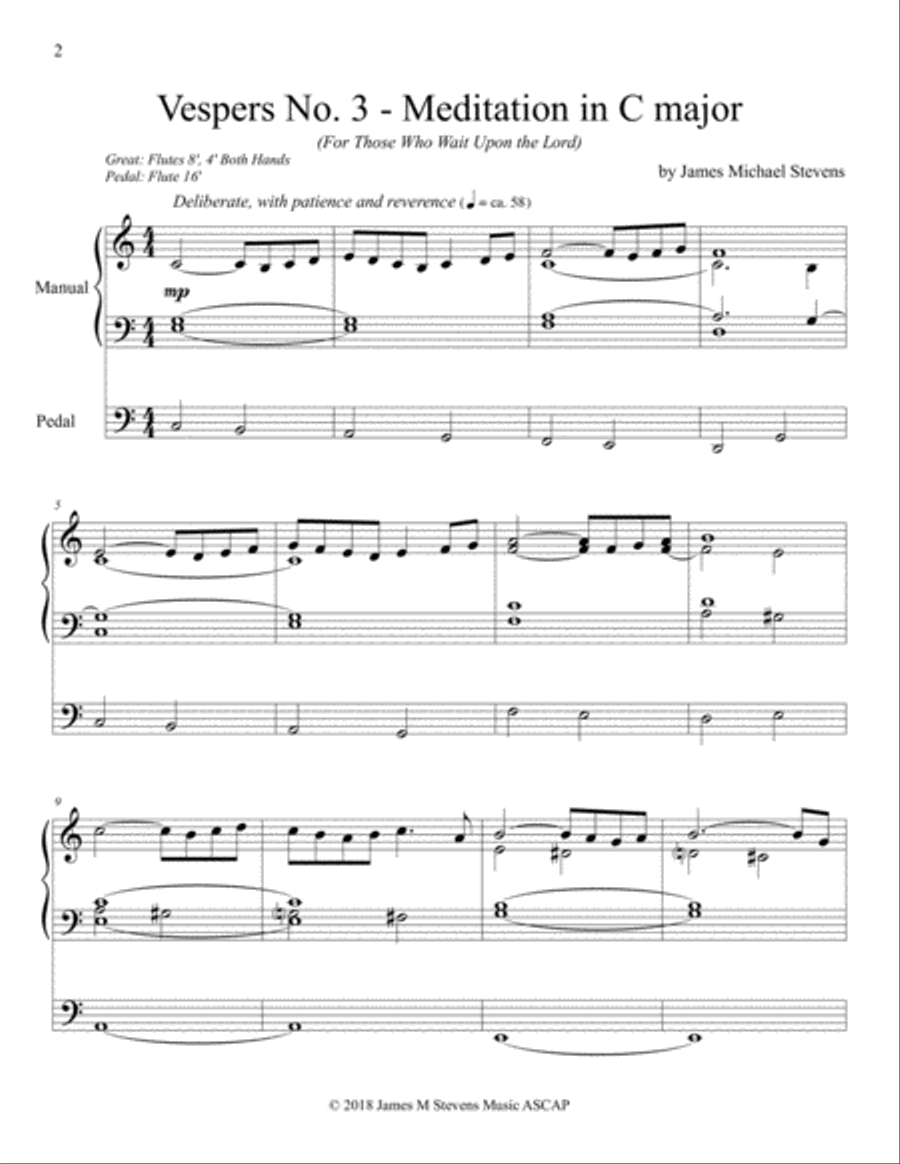 Vespers No. 3 - Meditation in C major - Organ Solo Organ Solo scores gallery preview page 2