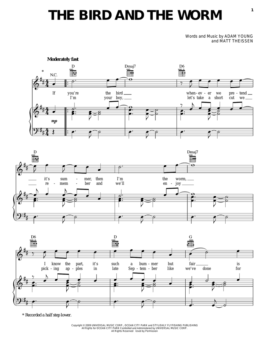 The Bird And The Worm Piano, Vocal, Guitar scores gallery preview page 1