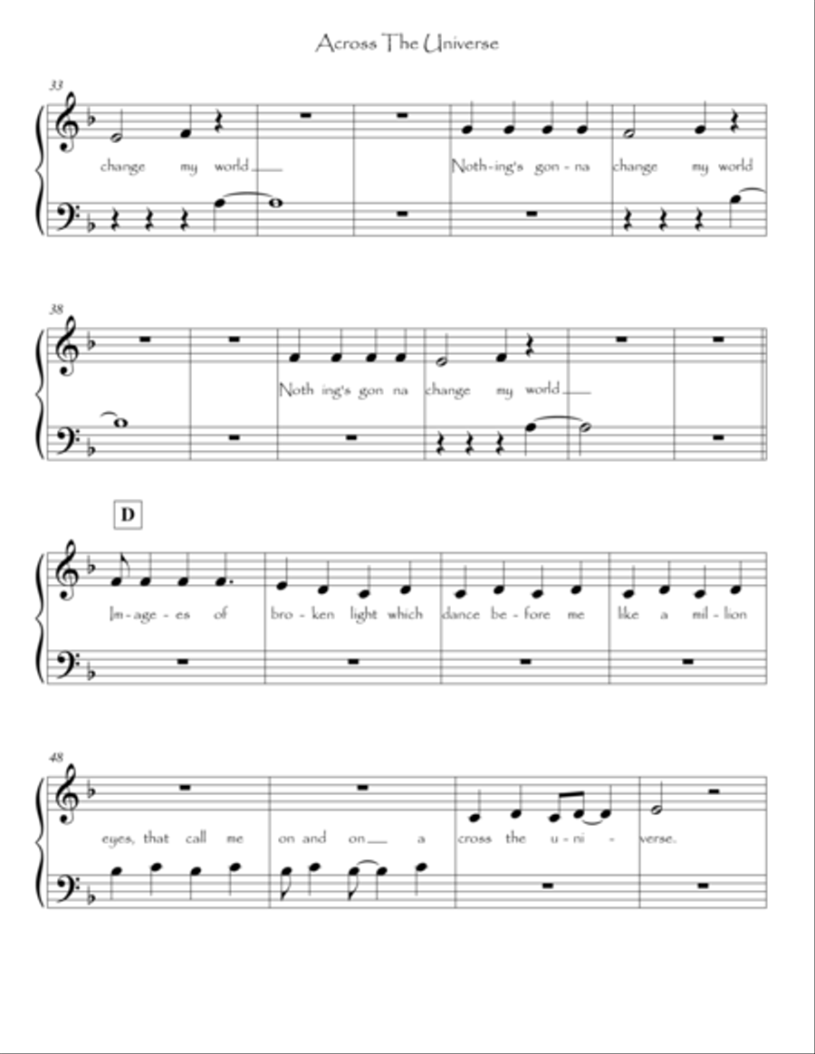 Across The Universe Easy Piano scores gallery preview page 4