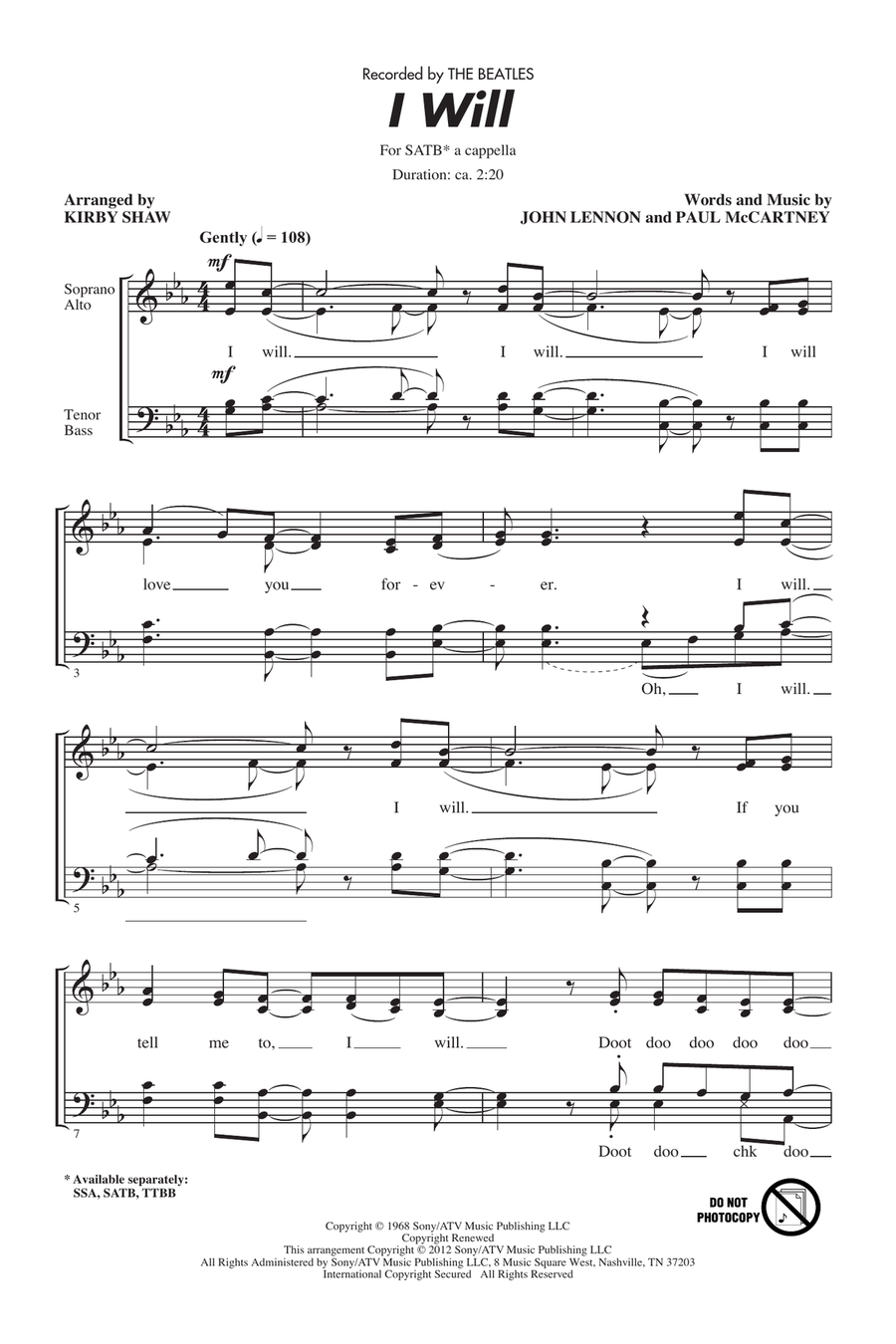 I Will (arr. Kirby Shaw) 4-Part scores gallery preview page 1