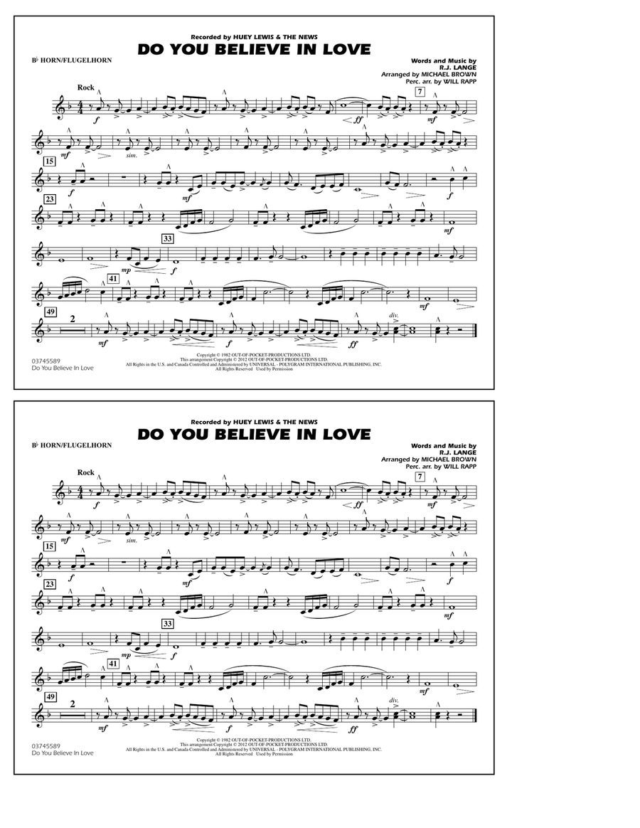 Do You Believe In Love - Bb Horn/Flugelhorn Marching Band scores gallery preview page 1