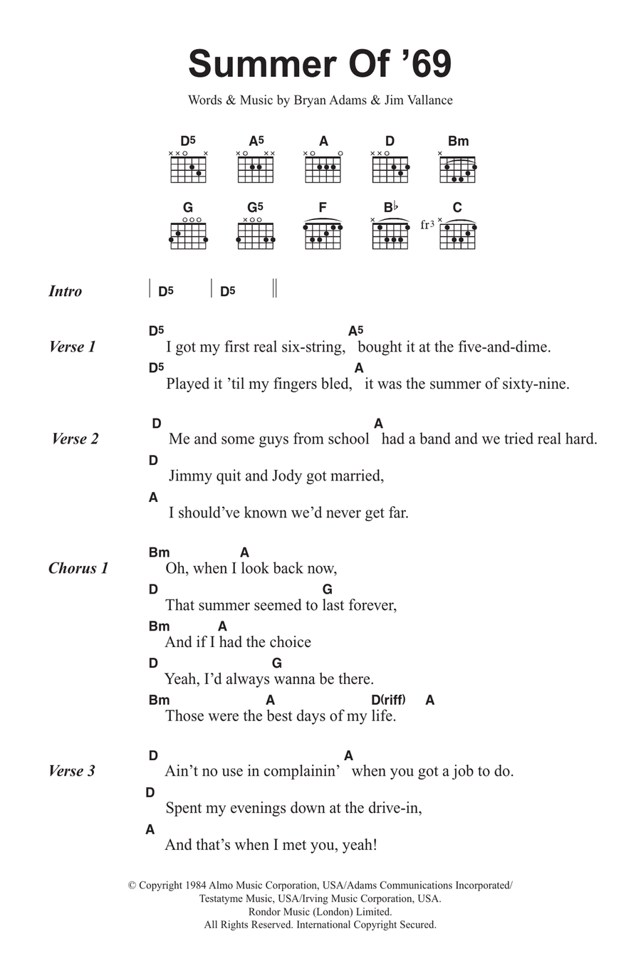 Summer Of '69 Summer Of '69 Acoustic Guitar scores gallery preview page 1