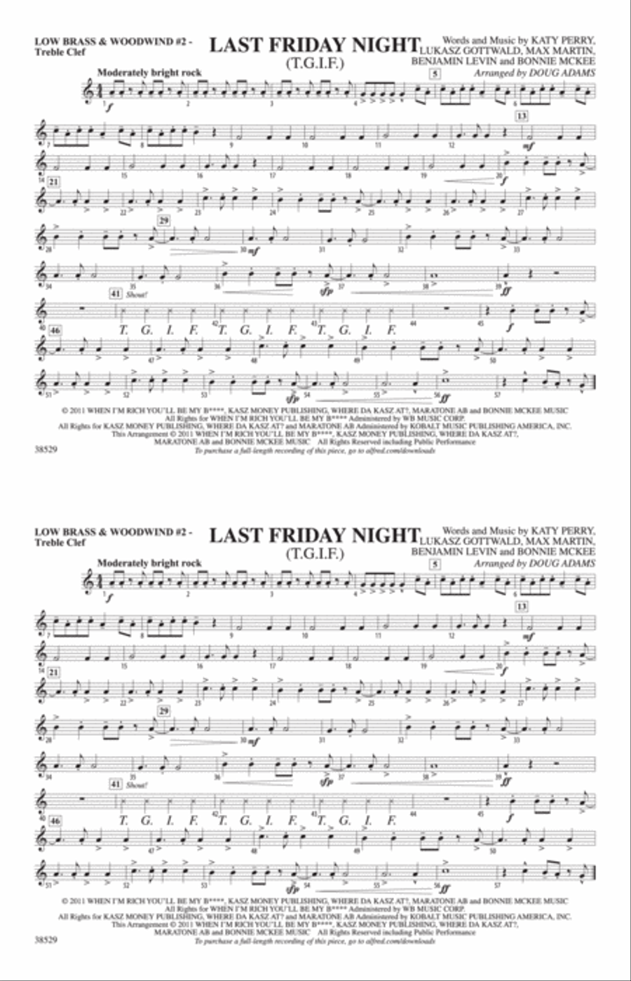 Last Friday Night (T.G.I.F.): Low Brass & Woodwinds #2 - Treble Clef Marching Band scores gallery preview page 1