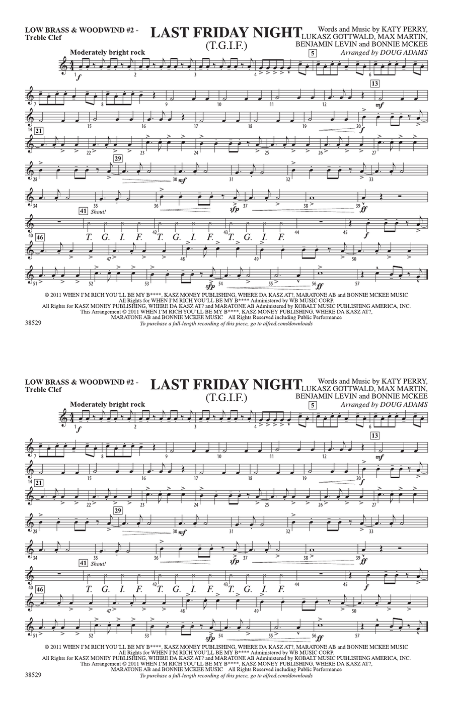 Last Friday Night (T.G.I.F.): Low Brass & Woodwinds #2 - Treble Clef