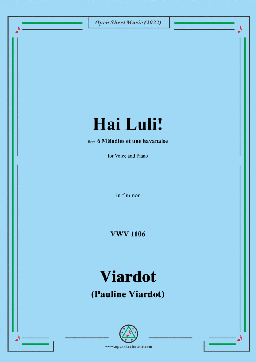 Pauline Viardot-Hai Luli!,VWV 1106,in f minor,from '6 Mélodies et une havanaise' Voice scores gallery preview page 1