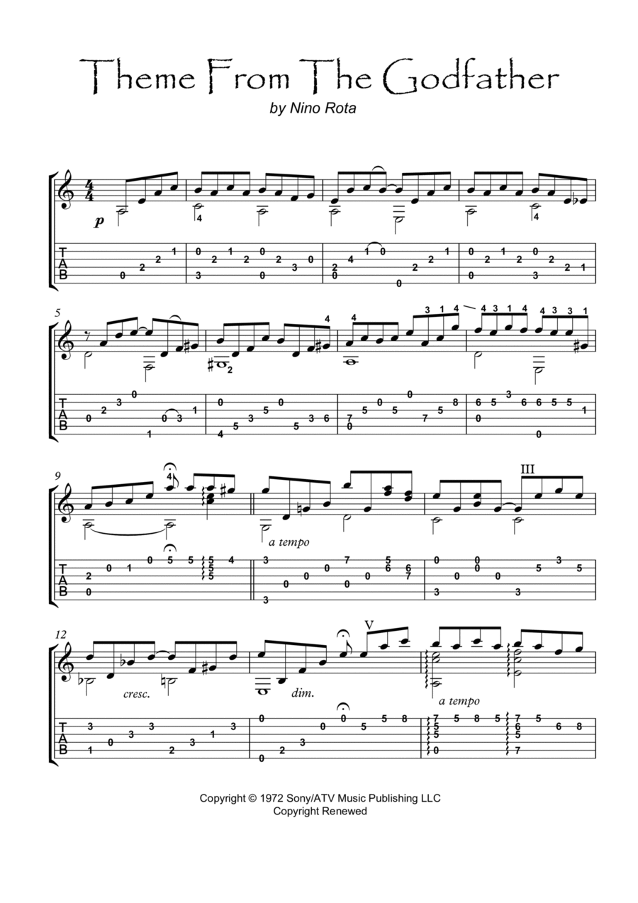 The Godfather (main Theme) Classical Guitar scores gallery preview page 1