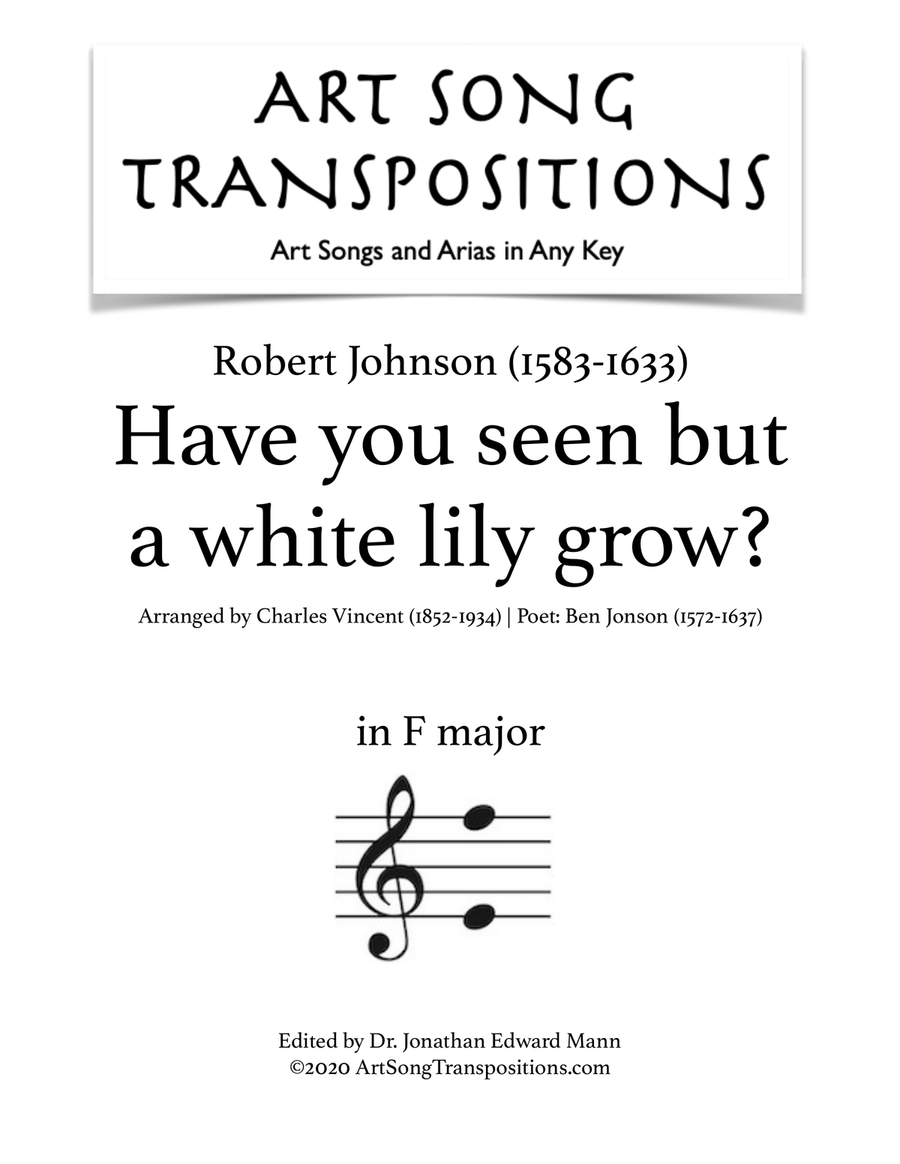 JOHNSON: Have you seen but a white lily grow? (transposed to F major) Voice scores gallery preview page 1