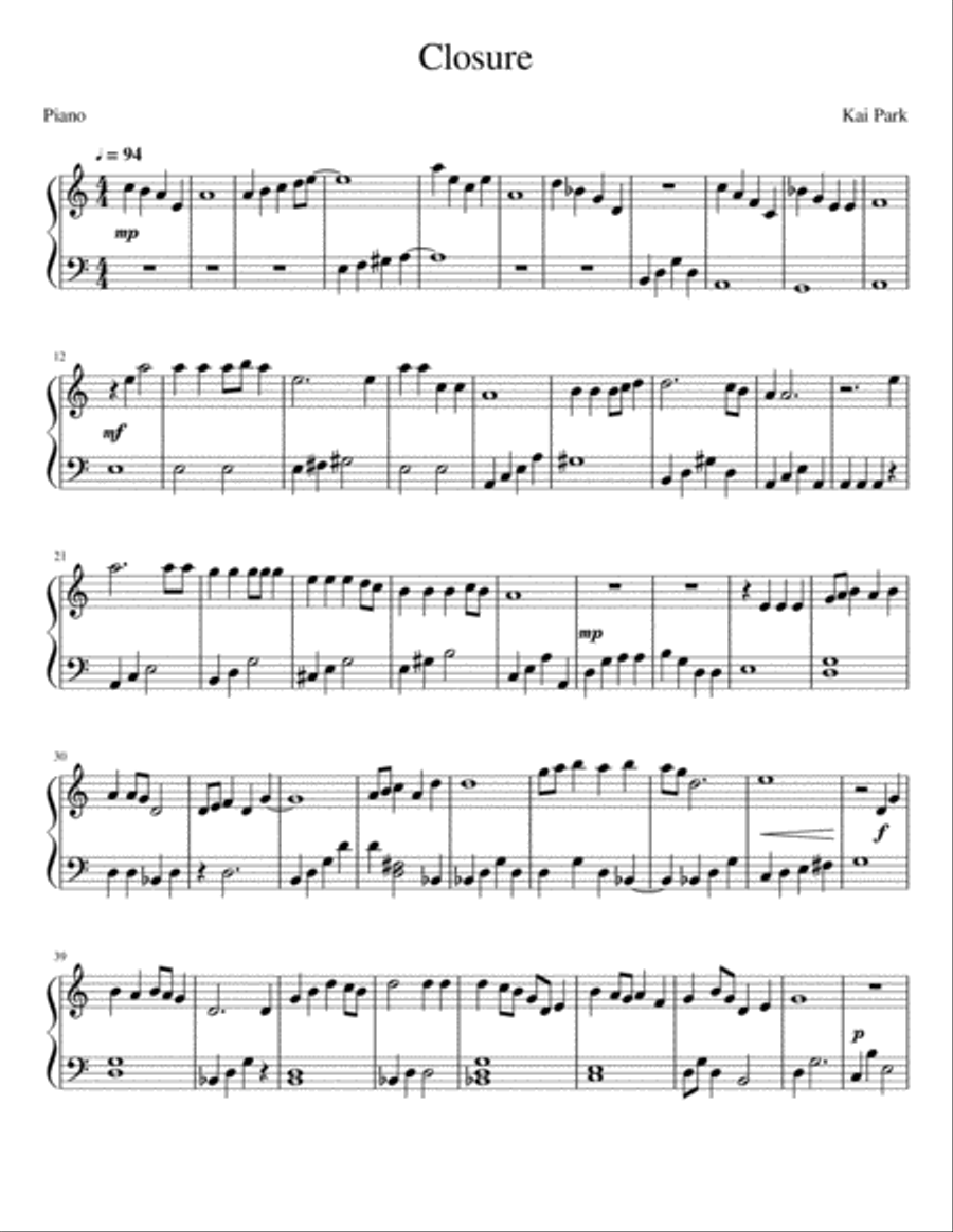 Closure Closure Piano Solo scores gallery preview page 1