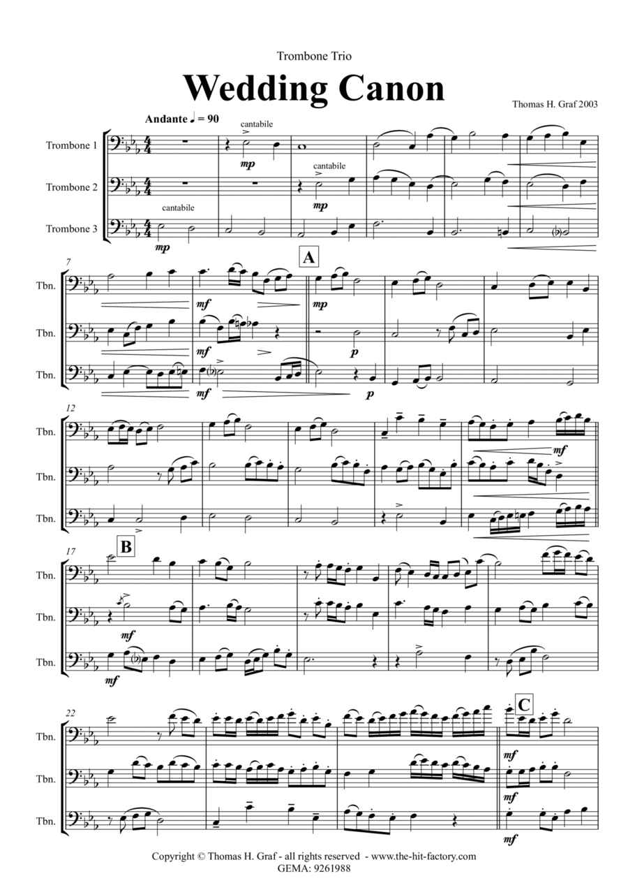 Wedding Canon - Festive Concert Piece - Trombone Trio Trombone Trio scores gallery preview page 1